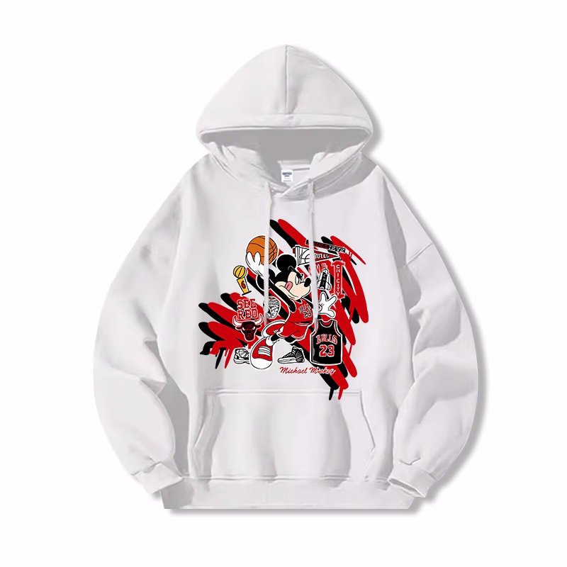 画像3:  Unisex Donald Duck & Mickey Mouse flaming basketball print Hoodie Sweatshirt　 ユニセックス男女兼用プリントドナルドダック＆ミッキーマウス 炎のバスケットボールプリントフーディスウェット (3)