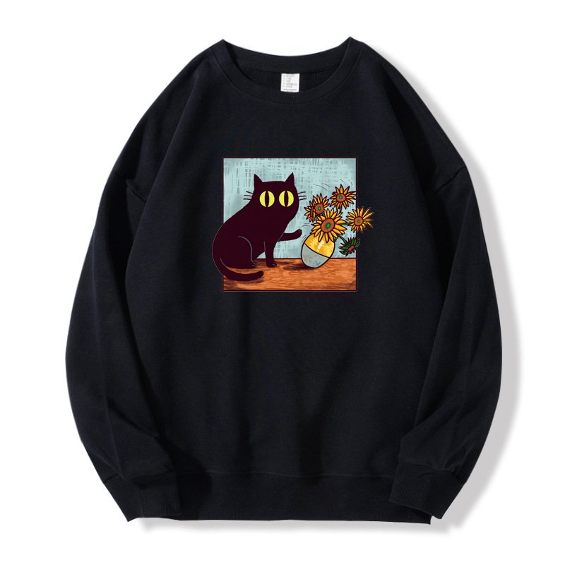 画像3: Unisex Van Gogh's Cat & Sunflowers Print Sweatshirt  ユニセックス男女兼用ユニークゴッホ猫&ひまわりプリントスウェットトレーナー (3)