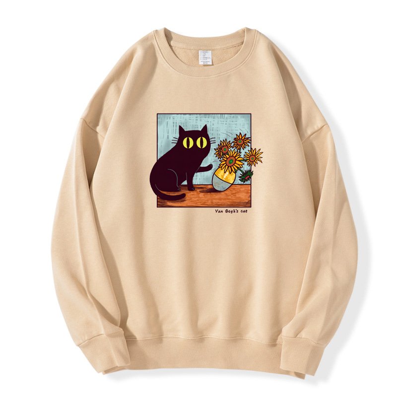 画像4: Unisex Van Gogh's Cat & Sunflowers Print Sweatshirt  ユニセックス男女兼用ユニークゴッホ猫&ひまわりプリントスウェットトレーナー (4)