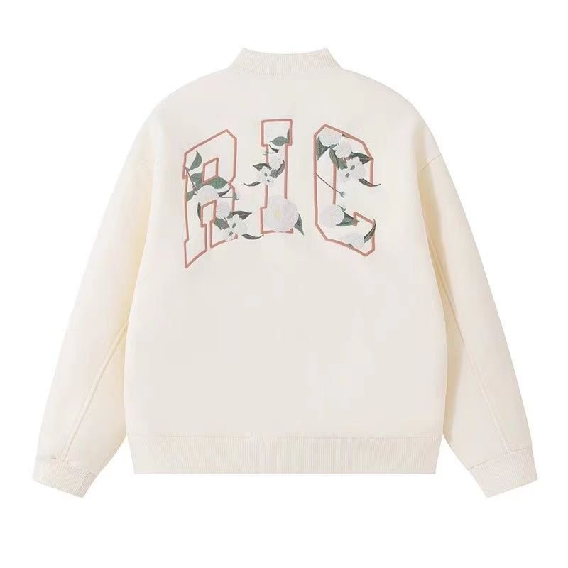 画像2: RIC & Camellia Embroidery Stadium Jumper baseball uniform jumper jacket blouson ユニセックス 男女兼用RIC＆カメリア椿刺繍 スタジアムジャンパー スタジャン MA-1 ボンバー ジャケット ブルゾン (2)