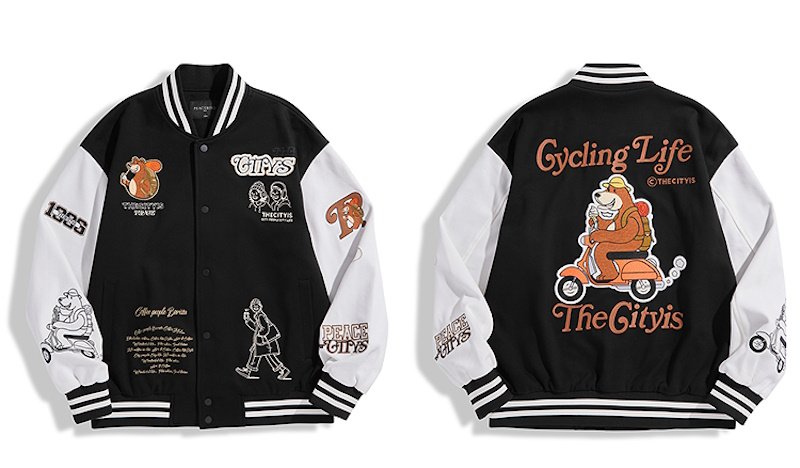 画像1: Scooter Bear EmbroideryStadium Jumper baseball uniform jumper jacket blouson ユニセックス 男女兼用 スクーターベア熊刺繍スタジアムジャンパー スタジャン MA-1 ボンバー ジャケット ブルゾン (1)