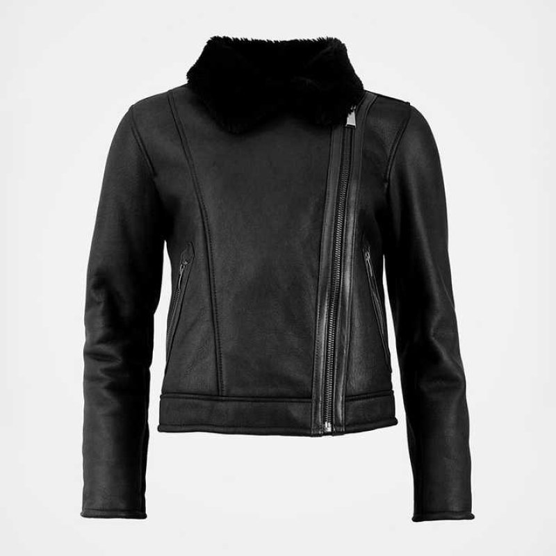 画像5: Shearling Biker Jacket Sheepskin Shearling Jacket Riders Coat ムートンバイカージャケット シープスキン ムート ンジャケット ライダース コート (5)