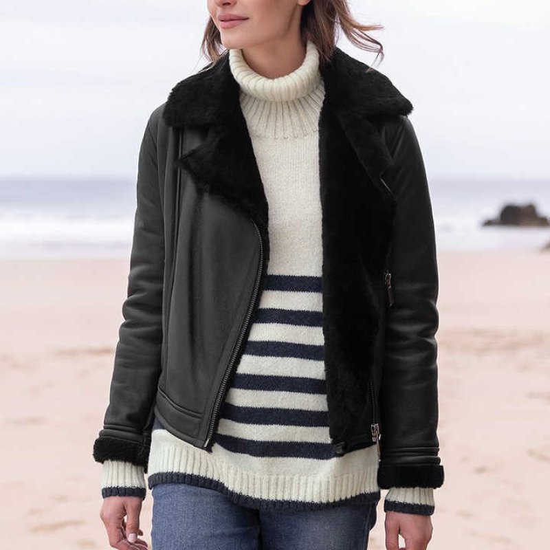 画像4: Shearling Biker Jacket Sheepskin Shearling Jacket Riders Coat ムートンバイカージャケット シープスキン ムート ンジャケット ライダース コート (4)