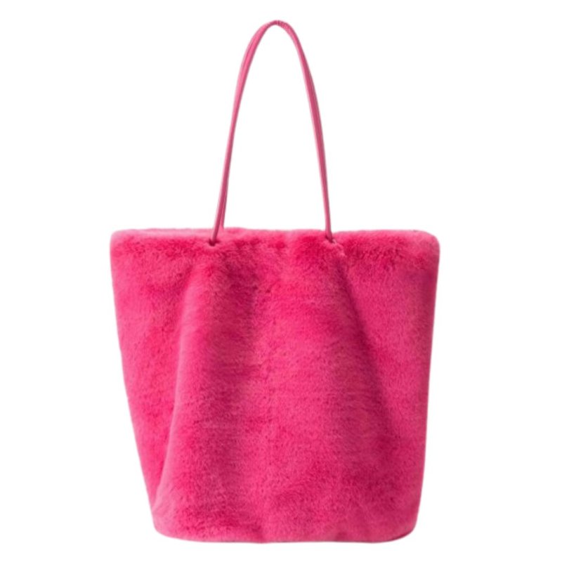 画像1: Fur Large Size Bucket Tote Shoulder Bag Handbag   ファーラージサイズバケットトートショルダーバッグハンドバッグ (1)
