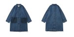 画像2: Washed denim mid-length over-the-knee workwear coat jacket　ユニセックス 男女兼用 ウォッシュデニムミッドレングスコートジャケット (2)