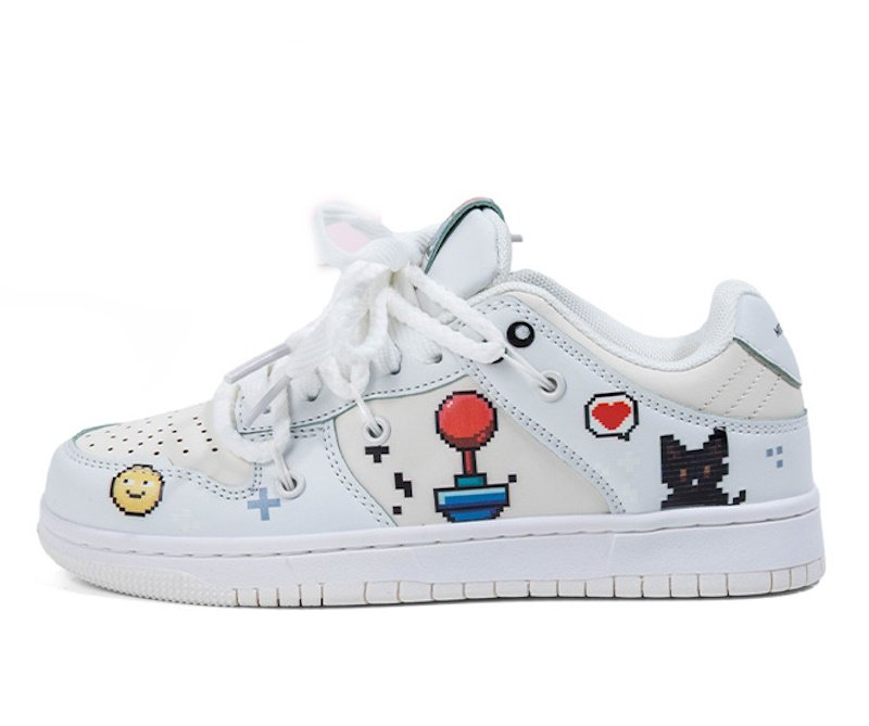 画像2: Unisex  Smile graphic print lace-up leather sneakers 　ユニセックス 男女兼用 レザースマイルグラフィックプリントプリントレースアップスニーカー  (2)