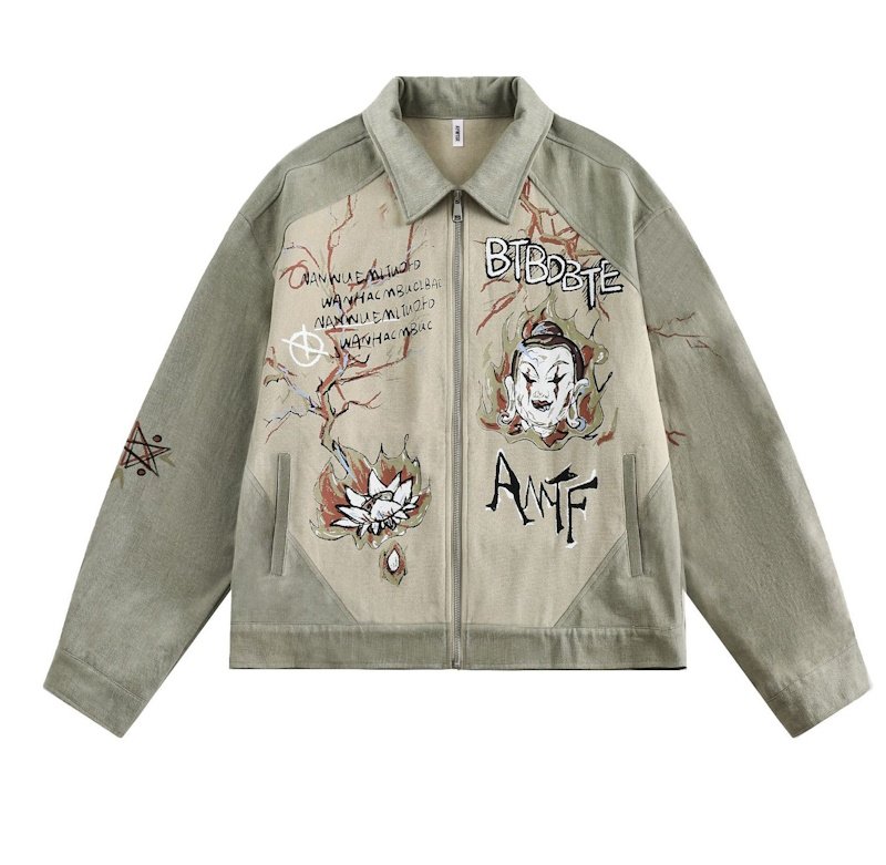 画像2: Old Graffiti Clown Print Lapel Jacket ユニセックス 男女兼用 オールドグラフィティピエロプリントラペルジャケットトレンディ ジャケット (2)
