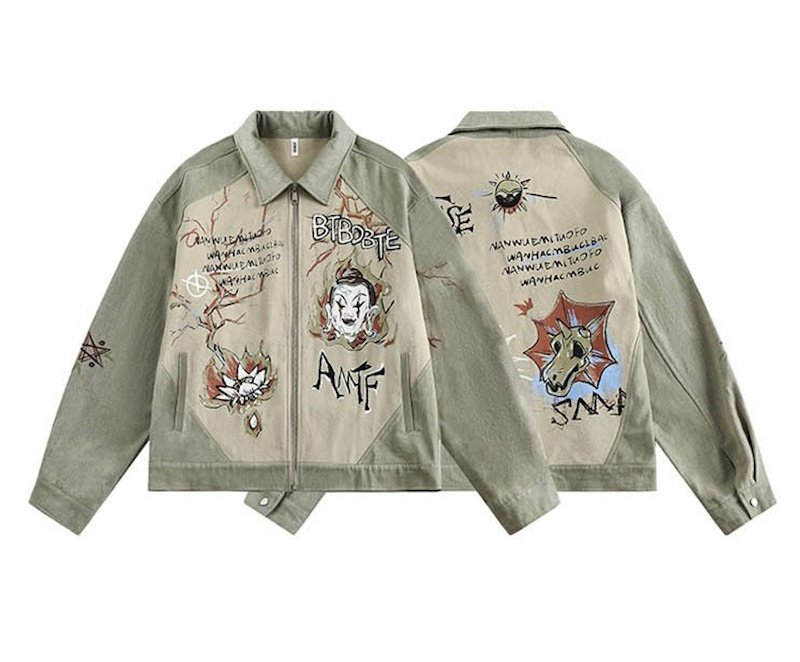 画像3: Old Graffiti Clown Print Lapel Jacket ユニセックス 男女兼用 オールドグラフィティピエロプリントラペルジャケットトレンディ ジャケット (3)