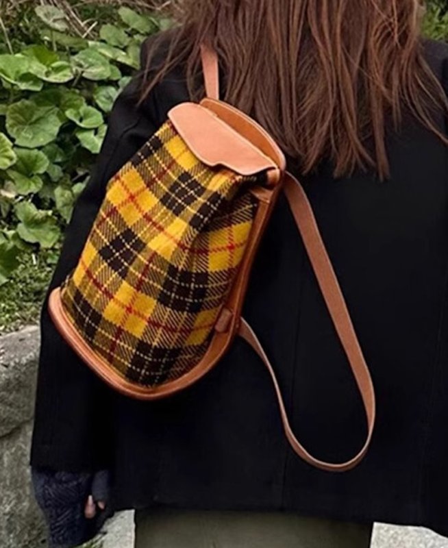 画像3: Check & Leather Backpack Tote Shoulder Bag チェック&レザー バックパック トートショルダーバック (3)