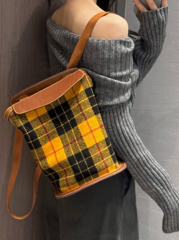 画像4: Check & Leather Backpack Tote Shoulder Bag チェック&レザー バックパック トートショルダーバック (4)
