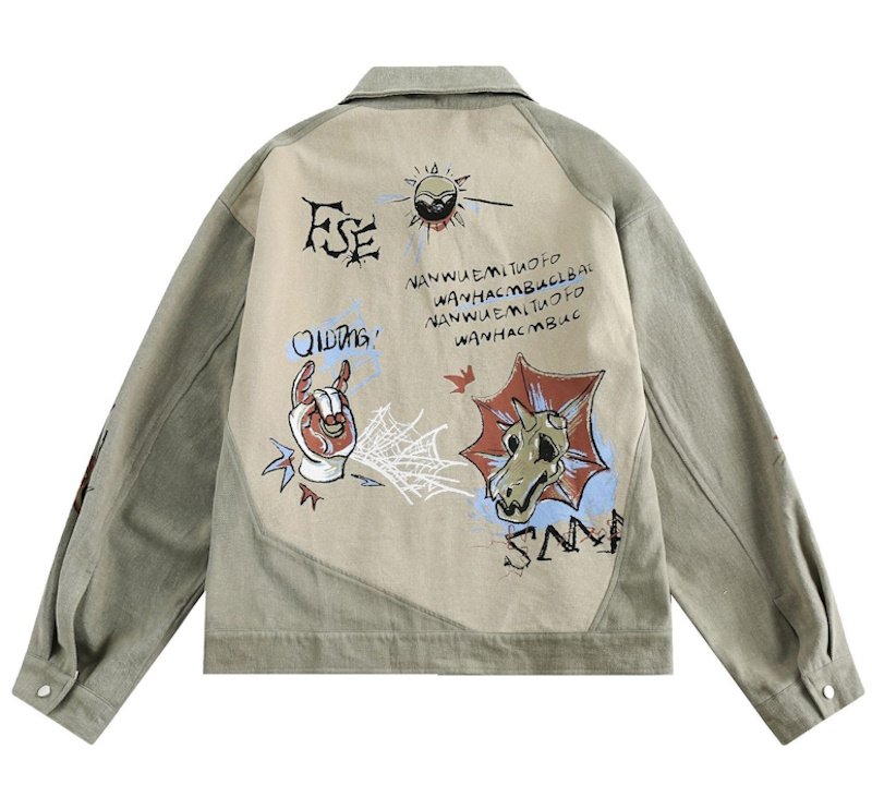 画像4: Old Graffiti Clown Print Lapel Jacket ユニセックス 男女兼用 オールドグラフィティピエロプリントラペルジャケットトレンディ ジャケット (4)