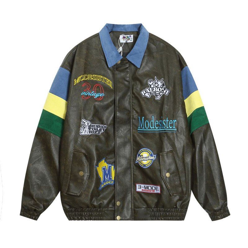 画像3: Astro Boy PU Leather & Corduroy Lapel Jacket  blouson ユニセックス 男女兼用レザー&コーデュロイ悪魔アストロボーイ刺繍 ラペルジャケットスタジアムジャンパー スタジャン  ブルゾン (3)