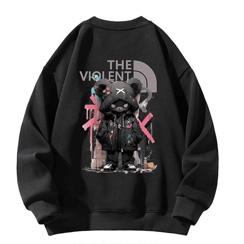 画像12: Violence Bear Print Round Neck Pullover Sweatshirt Jacket  ユニセックス 男女兼用バイオレンスベア熊 スウェット トレーナー (12)