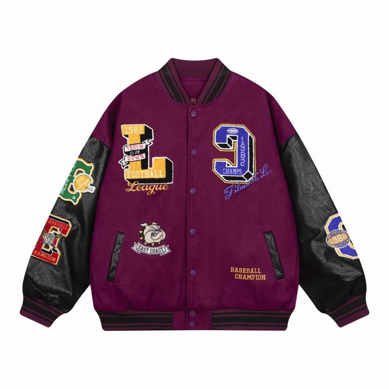 画像2: Bulldog & Comic Embroidery Stadium Jumper baseball uniform jumper  blouson ユニセックス 男女兼用ブルドッグ＆コミック刺繍 スタジアムジャンパー スタジャン MA-1 ボンバー ジャケット ブルゾン (2)