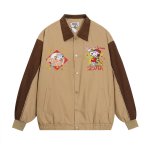 画像3: Snoopy embroidered lapel jacket blouson ユニセックス 男女兼用スヌーピー＆ウッドストック刺繍 スタジアムジャンパー スタジャン MA-1 ボンバー ジャケット ブルゾン (3)