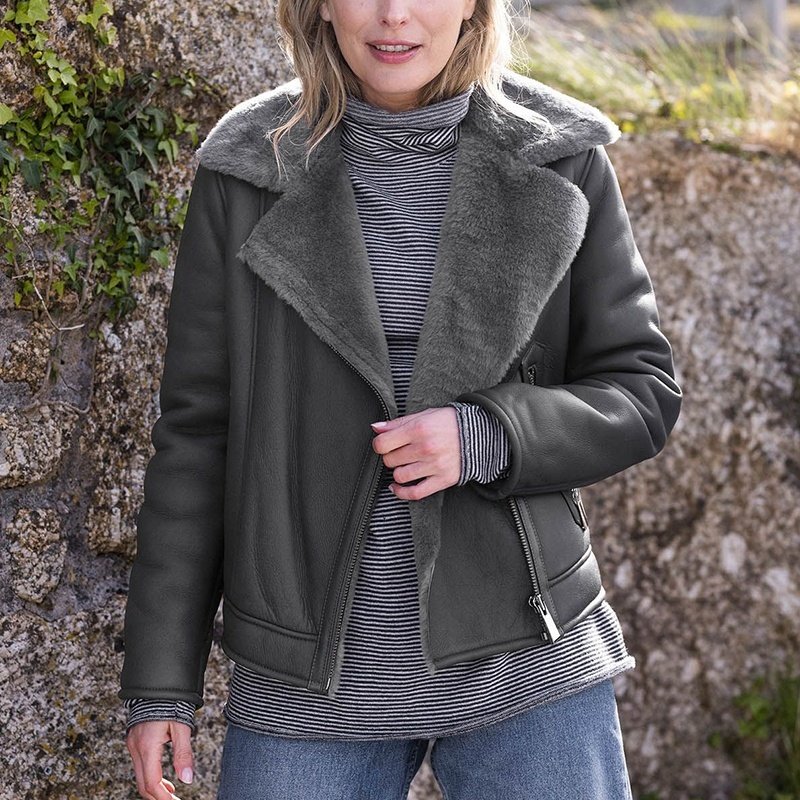 画像7: Shearling Biker Jacket Sheepskin Shearling Jacket Riders Coat ムートンバイカージャケット シープスキン ムート ンジャケット ライダース コート (7)