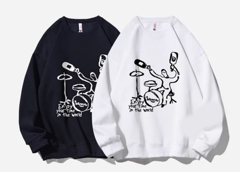 画像4: Unisex Drunk Drummer print  Crew Neck Sweatshirt Pullover 男女兼用 ラウンドネック ドランクドラマ―プリント スウェット トレーナー プルオーバー (4)