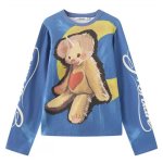 画像1: Bear graffiti paint oversized Long Sleeve T-shirts pullover テディベア  グラフィティ グラフィック 手書き風ペイント オーバーサイズ ロングスリーブTシャツ 長袖 (1)