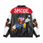 画像1: SALE セール 3MODE sister Retro Vintage Mickey Mouse Embroidery Leather Jacket Blouson ユニセックス 男女兼用ミッキーマウス刺繍 レザージャケット ジャンパー スタジャン MA-1 ボンバー ジャケット ブルゾン (1)