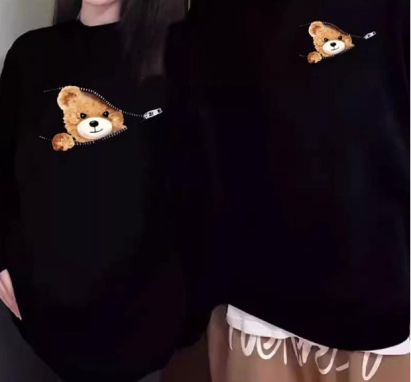 画像4: Unisex Zipper & Face-out Bear  Crew Neck Sweatshirt Pullover 男女兼用 ラウンドネック ファスナー＆顔出しベア熊プリント スウェット トレーナー プルオーバー (4)