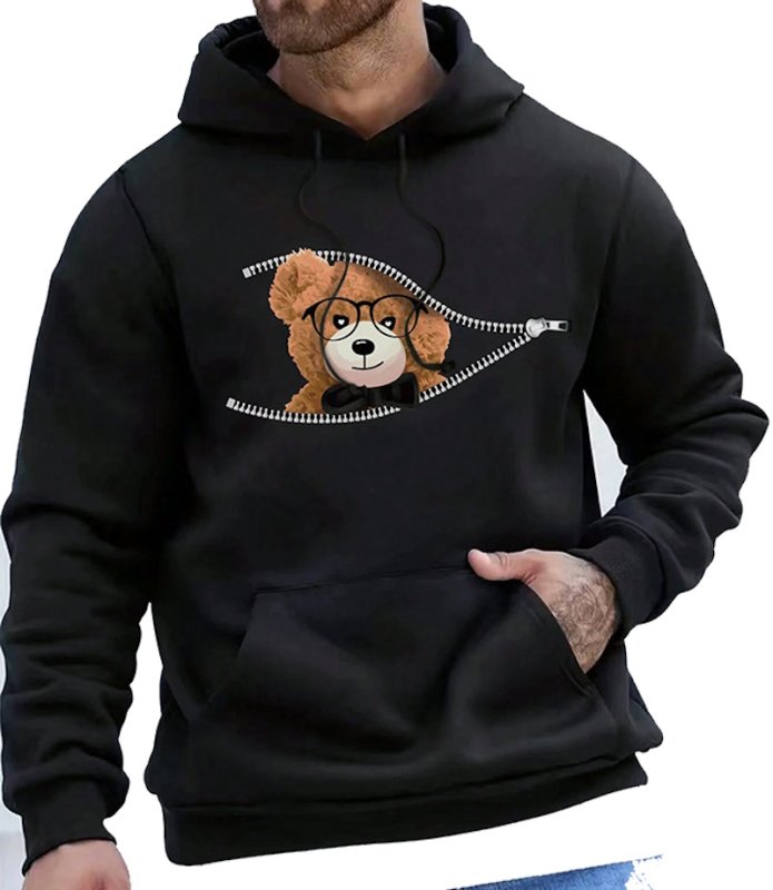 画像1: Unisex Zippered & Face-Opening Glass Bear　ユニセックス男女兼用 ファスナー＆顔出しグラスメガネベアフーディ (1)