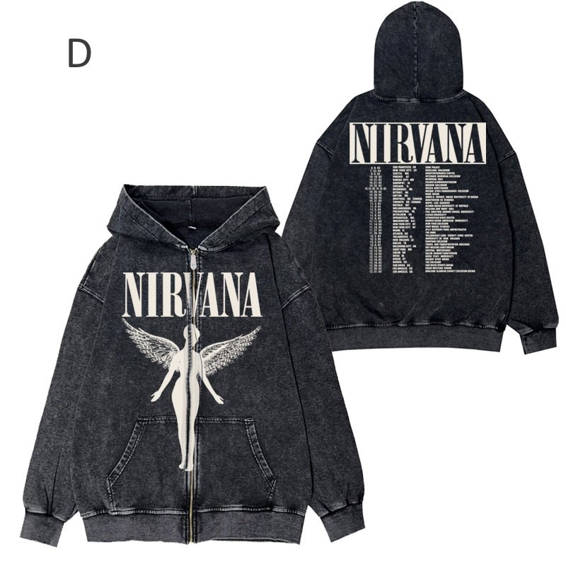 画像4: Nirvana Retro Old Washed Zip Hoodie Sweatshirt Jacket(1) ユニセックス男女兼用 ニルヴァーナ  レトロ オールド ウォッシュド ジップ フーディスウェットシャツ ジャケット(1)  (4)