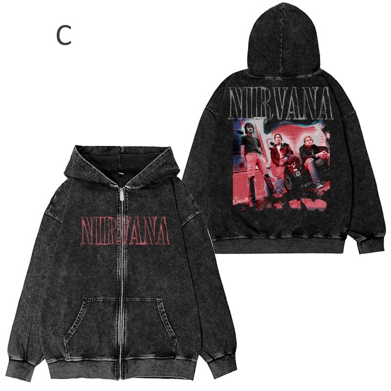 画像3: Nirvana Retro Old Washed Zip Hoodie Sweatshirt Jacket(1) ユニセックス男女兼用 ニルヴァーナ  レトロ オールド ウォッシュド ジップ フーディスウェットシャツ ジャケット(1)  (3)