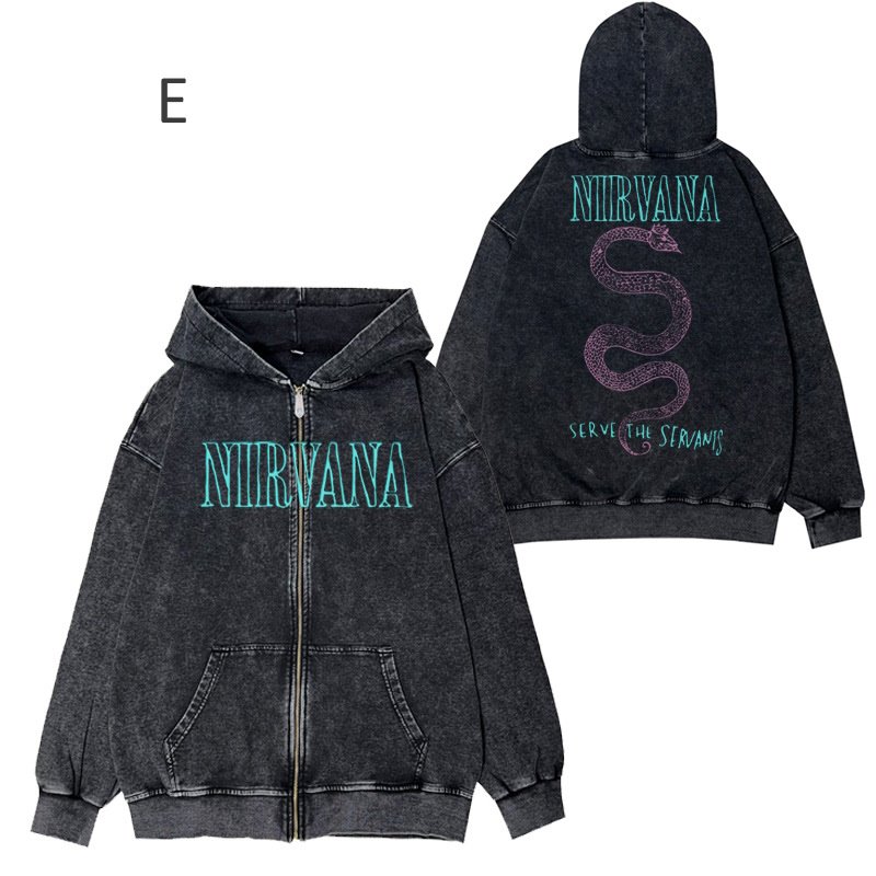 画像5: Nirvana Retro Old Washed Zip Hoodie Sweatshirt Jacket(1) ユニセックス男女兼用 ニルヴァーナ  レトロ オールド ウォッシュド ジップ フーディスウェットシャツ ジャケット(1)  (5)