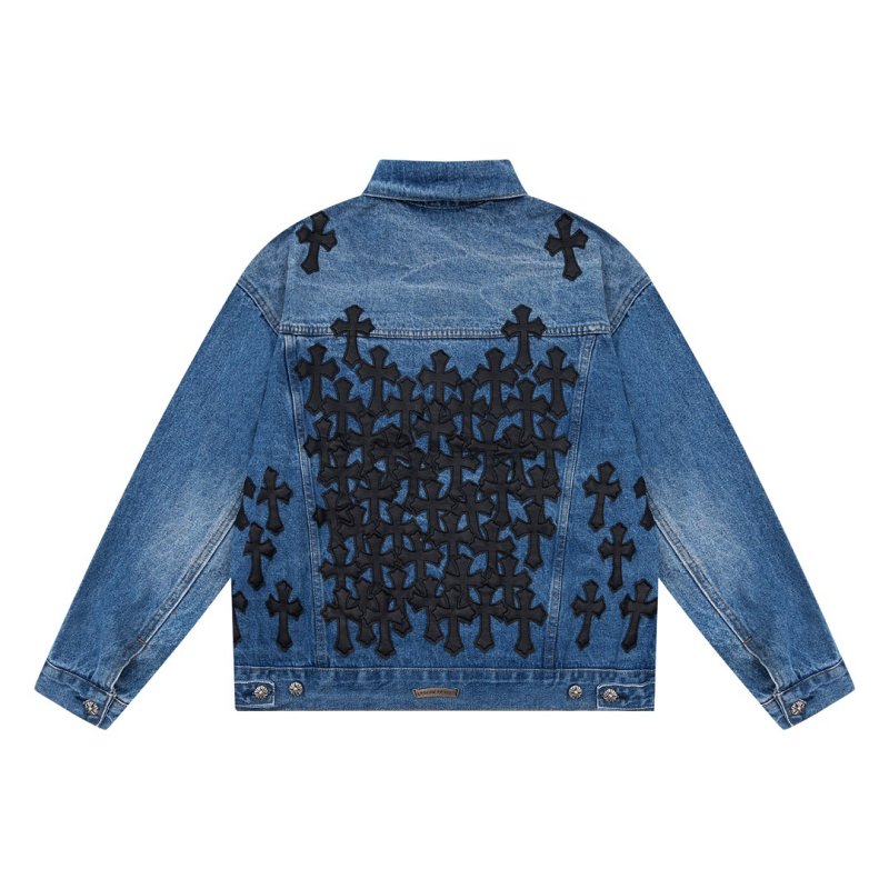 画像2: Unisex Men's Black Back Cross Patch denim jacket  メンズ ユニセックス 男女兼用 クロス 十字架 デニムジャケット Gジャン コート (2)