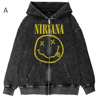 Nirvana Retro Old Washed Zip Hoodie Sweatshirt Jacket(1