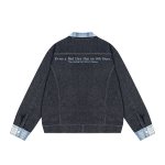 画像7: Splicing zip-up check collar point denim jacket ユニセックス 男女兼用  スプライシングジップアップチェック柄襟デニムジャケット スタジャンブルゾン (7)