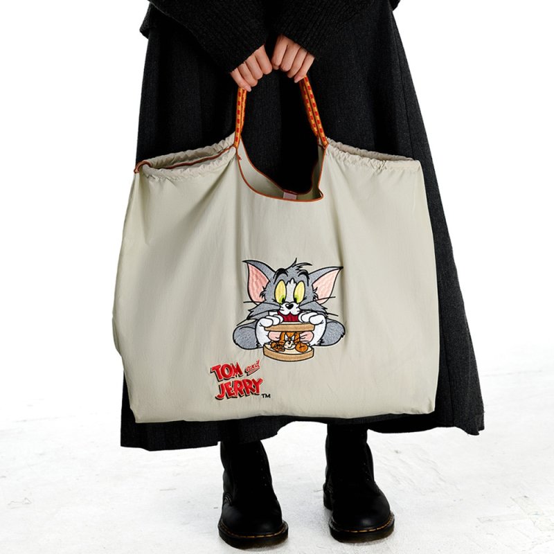 画像1: Tom and Jerry TomJerry Embroidered Tote Shoulder Shopping Bag Eco Handbag   トムとジェリー TomJerry 刺繍 トートショルダーショッピングバッグ エコハンドバッグ (1)