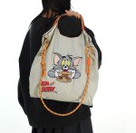 画像9: Tom and Jerry TomJerry Embroidered Tote Shoulder Shopping Bag Eco Handbag   トムとジェリー TomJerry 刺繍 トートショルダーショッピングバッグ エコハンドバッグ (9)