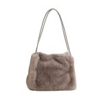 画像1: Woman's  eco fur plush handbag shopping bag  square handbag　スクエア フェイク エコファートート　ショルダーハンドバック (1)
