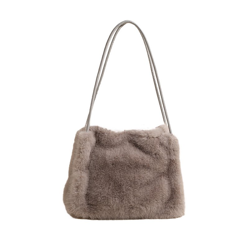 画像1: Woman's  eco fur plush handbag shopping bag  square handbag　スクエア フェイク エコファートート　ショルダーハンドバック (1)