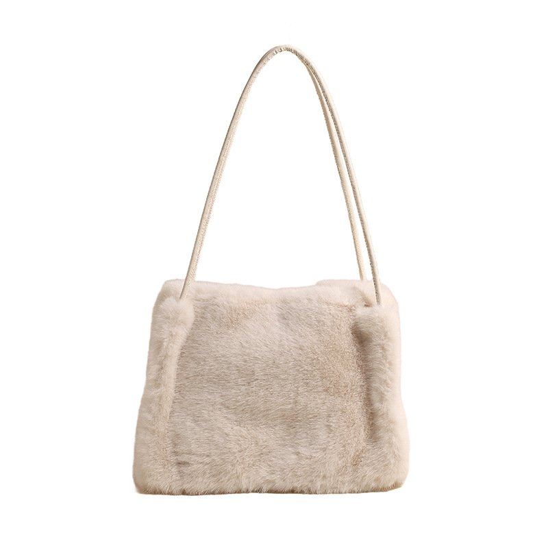 画像4: Woman's  eco fur plush handbag shopping bag  square handbag　スクエア フェイク エコファートート　ショルダーハンドバック (4)