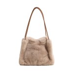 画像2: Woman's  eco fur plush handbag shopping bag  square handbag　スクエア フェイク エコファートート　ショルダーハンドバック (2)