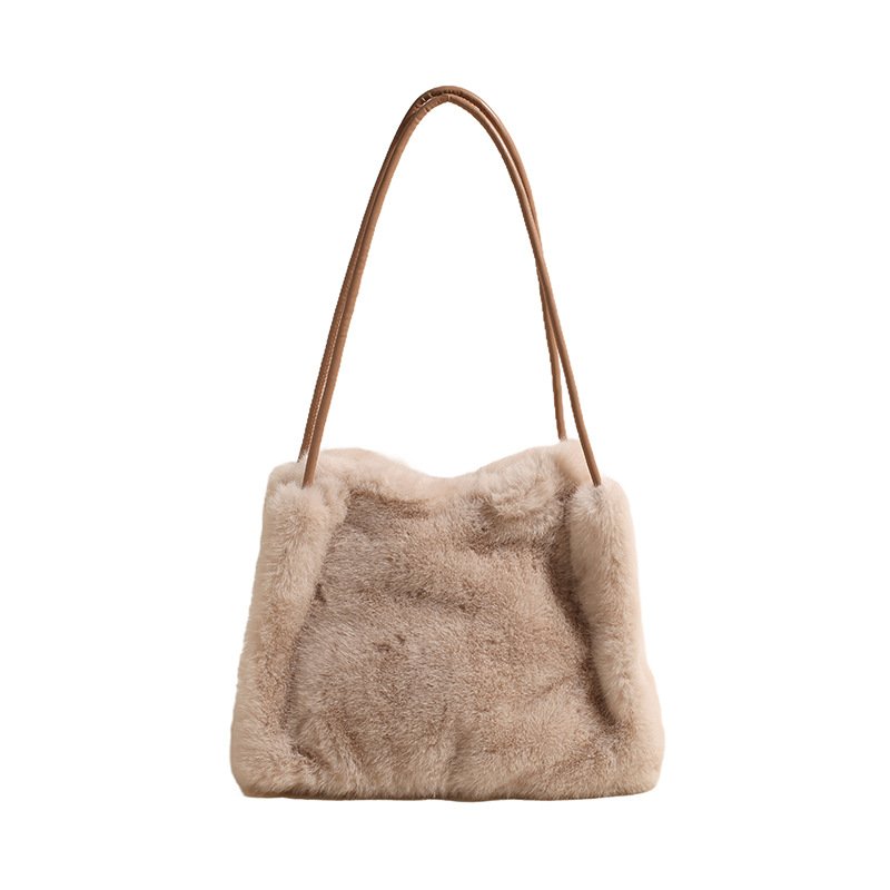 画像2: Woman's  eco fur plush handbag shopping bag  square handbag　スクエア フェイク エコファートート　ショルダーハンドバック (2)