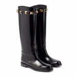 画像2: Genuine leather studded buckle belt flat low heel boots long boots   本革スタッズバックル付きベルトフラットローヒールロングブーツ (2)