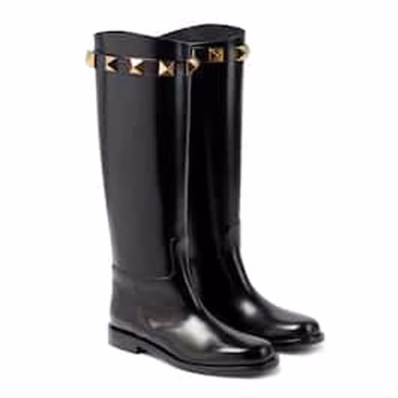 画像2: Genuine leather studded buckle belt flat low heel boots long boots   本革スタッズバックル付きベルトフラットローヒールロングブーツ (2)