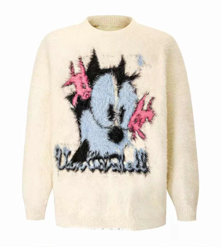 画像1: Unisex Felix the Cat knitted sweater  Pullover  男女兼用 フィリックス・ザ・キャットラウンドネック編み込みセータープルオーバー (1)