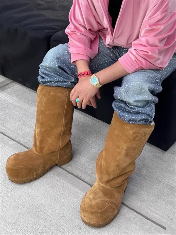 画像13: New retro big toe chunky leather sheepskin boots  ビッグトウプラットフォームレザーブーツ (13)