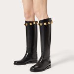 画像6: Genuine leather studded buckle belt flat low heel boots long boots   本革スタッズバックル付きベルトフラットローヒールロングブーツ (6)