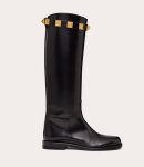 画像4: Genuine leather studded buckle belt flat low heel boots long boots   本革スタッズバックル付きベルトフラットローヒールロングブーツ (4)