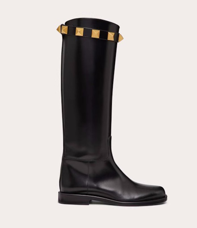 画像4: Genuine leather studded buckle belt flat low heel boots long boots   本革スタッズバックル付きベルトフラットローヒールロングブーツ (4)