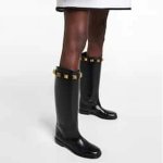 画像5: Genuine leather studded buckle belt flat low heel boots long boots   本革スタッズバックル付きベルトフラットローヒールロングブーツ (5)