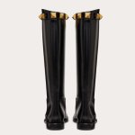 画像3: Genuine leather studded buckle belt flat low heel boots long boots   本革スタッズバックル付きベルトフラットローヒールロングブーツ (3)