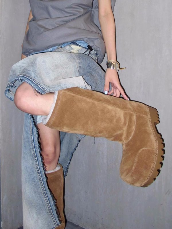 画像15: New retro big toe chunky leather sheepskin boots  ビッグトウプラットフォームレザーブーツ (15)