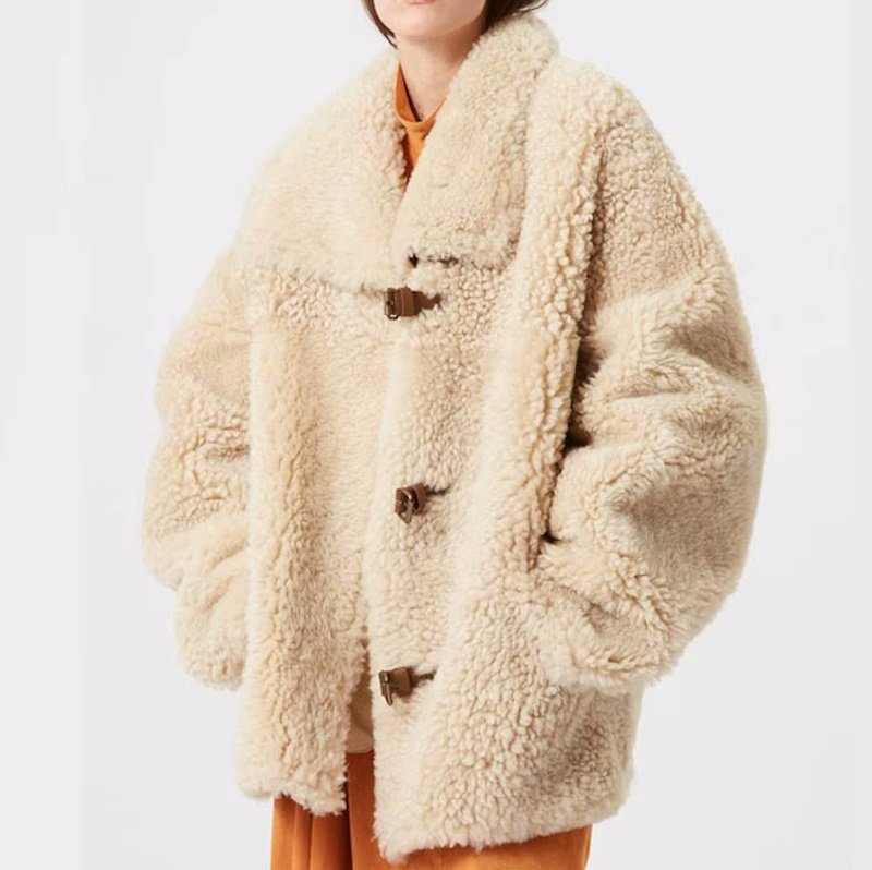 画像2: Plush lamb fur mid-length coat wool jacket　ラムウールファーミドル丈ジャケットコート (2)