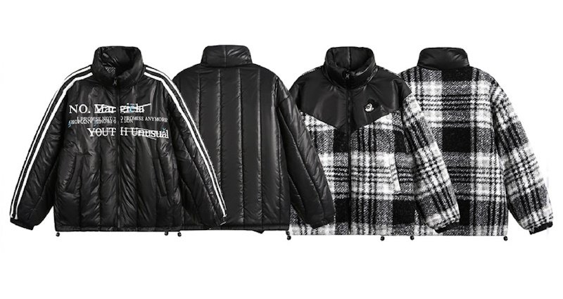 画像3: Reversible Mickey Mouse check pattern down jacket　ユニセックス 男女兼用 リバーシブルミッキーマウスワンポイントチェック柄 ダウンジャケットジャンパー スタジャン  (3)